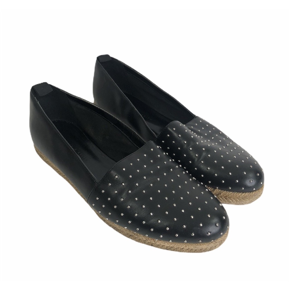 Charles and‎ Keith Womens Loafer Slip On Shoe Black Studs Flats Size 9 EUC SH767